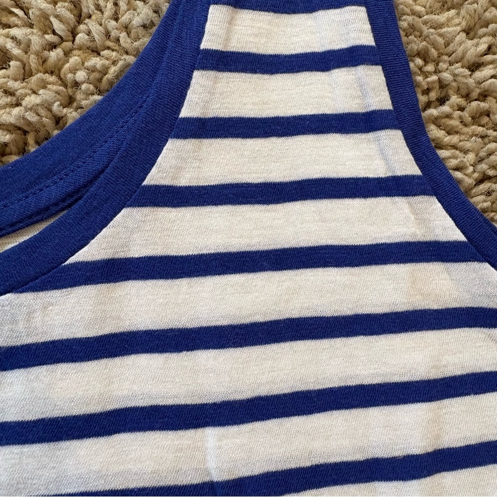 J Crew Vintage Cotton Scoopneck Tank in Stripe White Blue Size Medium - Picture 3 of 9